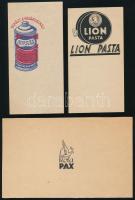 3 db különféle számolócédula (Lion Pasta, Masol, Köla Pax)