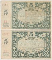 Sopron 1919. 15K "H 0273 + 5K "H 16949" pénztárjegy "Soproni Hitelbank RT."...