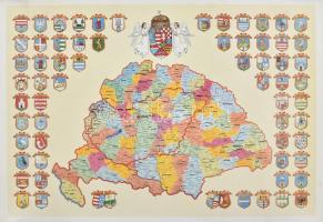 Nagy-Magyarország megyéi és történelmi címerei, modern nyomat, feltekerve, 47x33 cm