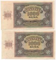 Horvátország / Független Horvát Állam 1941. 1000K (2db) egyugrásos sorszámkövetők "B0876534, B0...