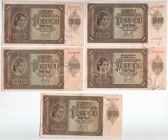 Horvátország / Független Horvát Állam 1941. 1000K (5db) "A", "D" és "E" betűjel T:II-III szép papír Croatia / Independent State of Croatia 1941. 1000 Kuna (5pcs) with preficx "A", "D" and "E" C:XF-F fine paper Krause P#4