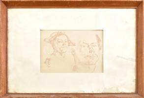 cca 1950-1980 Paul Cézanne után: Kettős portré. Nyomat, papír, jelzés nélkül. Üvegezett fakeretben. 14×19 cm