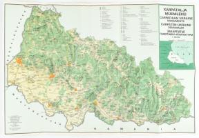 1990 Kárpátalja műemlékei térkép, 1 : 300.000, Bp., Kartográfiai Vállalat, 65x44 cm / Carpathian Ukraine monuments map