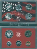 USA 2001S 1c, 5c, 10c, 1/2$, 1$ szettben, mellette 5x klf 1/4$ Ag "50 állam" szettben T:PP...