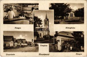 Hosszúmező, Campulung la Tisa (Máramaros); községháza, utca, templom, Hangya üzlete / town hall, street, church, cooperative shop (gyűrődés / crease)