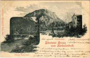 1900 Herkulesfürdő, Baile Herculane; Villanytelep, vízesés. Emil Jäger kiadása / power plant, watertfall (EK)