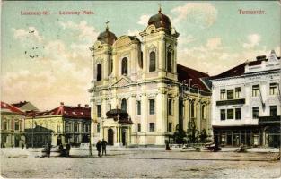 1912 Temesvár, Timisoara; Losonczy tér, Délmagyarországi Gazdasági Bank, üzletek / square, bank, shops (EK)