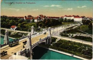 1915 Temesvár, Timisoara; Új Béga híd és Postapalota, villamos. Feder R. Ferenc kiadása / bridge, post office, tram (EB)