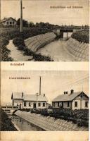 Höltövény, Heldsdorf, Halchiu; Schlachthaus und Schleuse, Elektrizitätswerk / Elektromos művek, Vágóhíd, csatorna és gát. Peter Dück kiadása / electric power plant, slaughterhouse, canal, dam