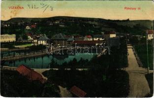 1912 Vízakna, Salzburg, Ocna Sibiului; Rákóczi tó. Budovsky L. kiadása / spa, lake + &quot;NAGY-SZEBEN - KIS-KAPUS 149. SZ.&quot; vasúti mozgóposta bélyegző (tűnyomok / pin marks)