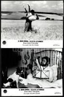 cca 1968 ,,A boldog Alexandre című francia film jelenetei és szereplői (főszereplő Philippe Noiret), 13 db vintage produkciós filmfotó, ezüst zselatinos fotópapíron, a használatból eredő - esetleges - kisebb hibákkal, 18x24 cm