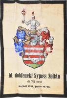 1938 id dobfeneki Syposs Zoltán (1866-1938) nagyméretű kézzel festett halotti címere 60x90 cm Hajtásnyomokkal, kopással