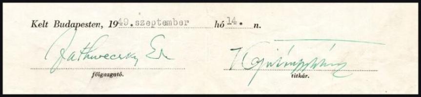 1949 Zathureczky Ede hegedűművész által aláírt bizonyítvány