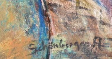 Schönberger A jelzéssel: Hátakt. Pasztell, karton. Dekoratív, sérült fakeretben. 40x29 cm