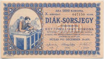 Budapest 1925. Diák-Sorsjegy 5000K értékben, X. sorozat, 047150 T:I