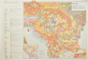 1984 Atlas of the Danubian Countries - Soils / A Duna menti országok talajtérképe, 1 : 2.000.000, nagyméretű térkép, négy nyelvű jelmagyarázattal, feltekerve, 99,5x68 cm
