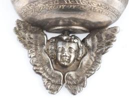 Ezüst(Ag) antik olasz szenteltvíztartó, korpuszos kereszt angyalokkal, jelzett, javított, h: 20,5 cm...