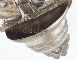 Ezüst(Ag) antik olasz szenteltvíztartó, korpuszos kereszt angyalokkal, jelzett, javított, h: 20,5 cm...