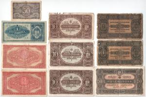 1920. 50f + 1K + 2K "2aa" + 2K "2ab" + 10K (3db) + 20K + 1923. 1000K nyomdahely-...
