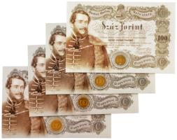 2002. 100Ft bicolor "Kossuth" (4x) sorszámkövető elsőnapi veretek "011334-011337" díszlapon T:1 Adamo FOEM1