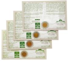 2002. 100Ft bicolor "Kossuth" (4x) sorszámkövető elsőnapi veretek "011334-011337"...