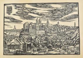 Varga Mátyás (1910-2002): Veszprém. Fametszet, papír, jelzett, feltekerve, törésnyomokkal, 46×67 cm