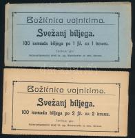 SEGÉLYBÉLYEGEK 1915. 2 klf. teljes Hadsegélyező Hivatali bélyegfüzet 100-100 db 1f és 2f névértékű bélyeggel, horvát nyelvű borítókkal