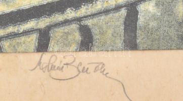 Molnár Bertalan (1933-): Szentendre, 1992. Monotípia, papír, jelzett. Üvegezett fakeretben. 30x46 cm