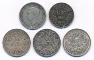 5db-os vegyes ezüst érmetétel, közte Nagy-Britannia 1938. 6p Ag "VI. György" + Német Birodalom 1916. 1/2M Ag (3x) + Svájc 1909. 1/2Fr Ag T:2,2- patina 5pcs of mixed silver coin lot, in it Great Britain 1938. 6 Pence Ag "George VI" + German Empire 1916. 1/2 Mark Ag (3x) + Switzerland 1909. 1/2 Franc Ag C:XF,VF patina