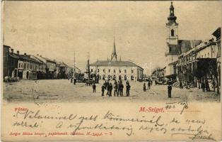 1902 Máramarossziget, Sighetu Marmatiei; Fő tér, templom, építkezés. Berger Miksa kiadása / main square, church, construction (EK)