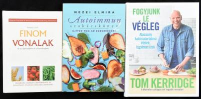 3 db könyv - Somodi Judit: Finom vonalak; Mezei Elmire: Autoimmun szakácskönyv; Kerridge, Tom: Fogyjunk le végleg. Kötetenként változó kötésben, jó állapotban.