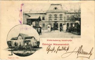 1902 Máramarossziget, Sighetu Marmatiei; Kozös hadsereg kaszárnyája, Sugár úti villa. Kaufman Ábrahám kiadása / K.u.k. military barracks, villa (gyűrődés / crease)