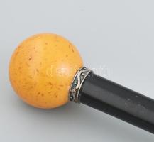 Gavallér bot, fekete pácolással, sárga bakelit fogóval, mintás nyakgyűrűvel 90 cm