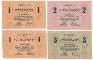 Budapest ~1920. 1K (2x) + 2K + 3K Pester Lloyd utalvány, közte hátoldalon bélyegezve (2x) T:I,II Adamo BUC-212