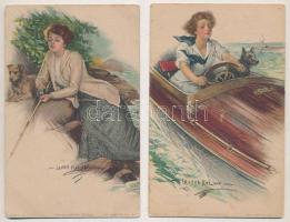 2 db RÉGI művész motívum képeslap: hölgyek, Lester Ralph szignóval / 2 pre-1945 art motive postcards: ladies, signed by Lester Ralph