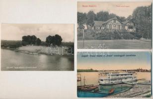 3 db RÉGI magyar város képeslap: Tisza-menti települések (Szolnok, Szeged), Tisza evezősegylet háza, teniszpálya / 3 pre-1945 Hungarian town-view postcards: Szolnok, Szeged