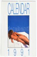 1991 Erotikus, akt falinaptár, ázásnyomokkal, 50x32 cm / Erotic nude calendar