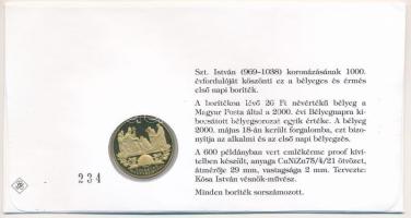 Magyarország 2000. "Ezeréves Magyarország / Szent István" aranyozott alpakka emlékérem bor...