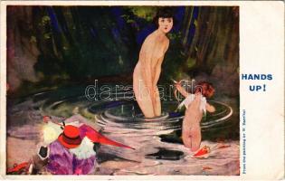 Hands up! Erotic nude lady art postcard. Inter-Art Comique Series London 2878. s: W. Barribal (EK)