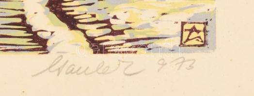 Csavlek András (1942-): Sopron télen. Színes linómetszet, papír, jelzett, kissé hullámos, lapszéli a...