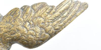 Antik bronz madár, gömb alakot körbeölelő szárnyakkal. 16x10 cm