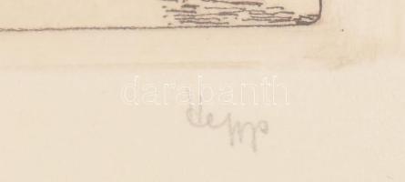 Hepp Edit (1947-): Jáki kápolna (Budapest, Városliget). Rézkarc, papír, jelzett, 19×29 cm