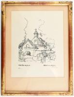 Vákár Tibor (1908 - ): Kápolna. Tus, papír, jelezett, üvegezett keretben. 24x19cm