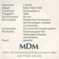 USA 1988. 1$/1oz Ag "Liberty" T:1 Tanúsítvánnyal!