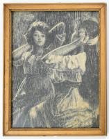 Szongott Jakab (1876 - ): Tündérlány. Tus, papír, kis sérüléssel. Üvegezett szecessziós fakeretben. ...