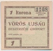 Budapest 1919. 1K Vörös Ujság szükségpénz T:I- kis szakadás Adamo BUC300.2