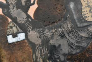 Kátai Mihály (1935 - 2020): Magyar szürke szarvasmarhák. Tűzzománc, rézlemezes keretben, jelzett 21x...