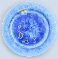 Halmos Ferenc (1931-): Kék kristály mázas fali tányér, jelzett, hibátlan, d: 30,5 cm