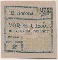 Budapest 1919. 2K Vörös Ujság szükségpénz T:I Adamo BUC300.3