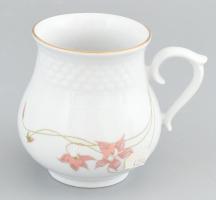 Hollóházi virágmintás bögre, porcelán, jelzett, hibátlan, m: 10 cm